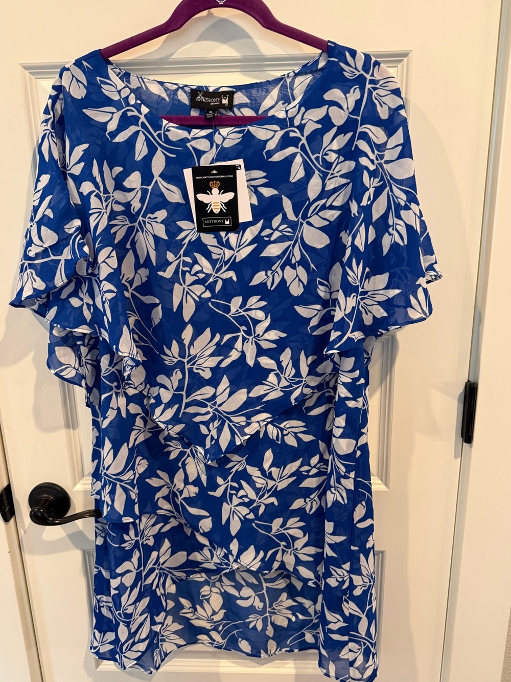 Antthony Blue and White Floral Ruffle Sleeve dress
